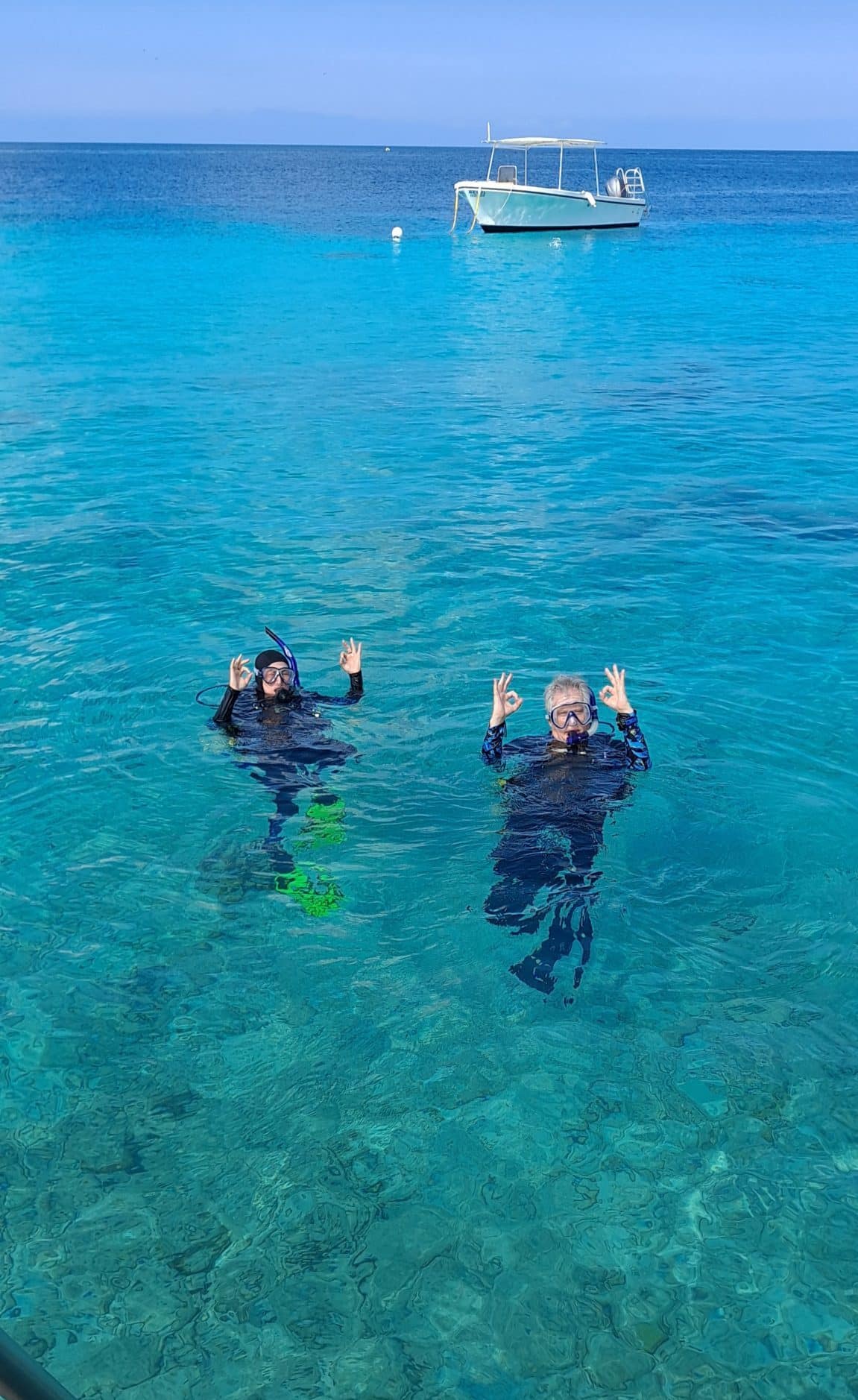 Two people diving in the ocean